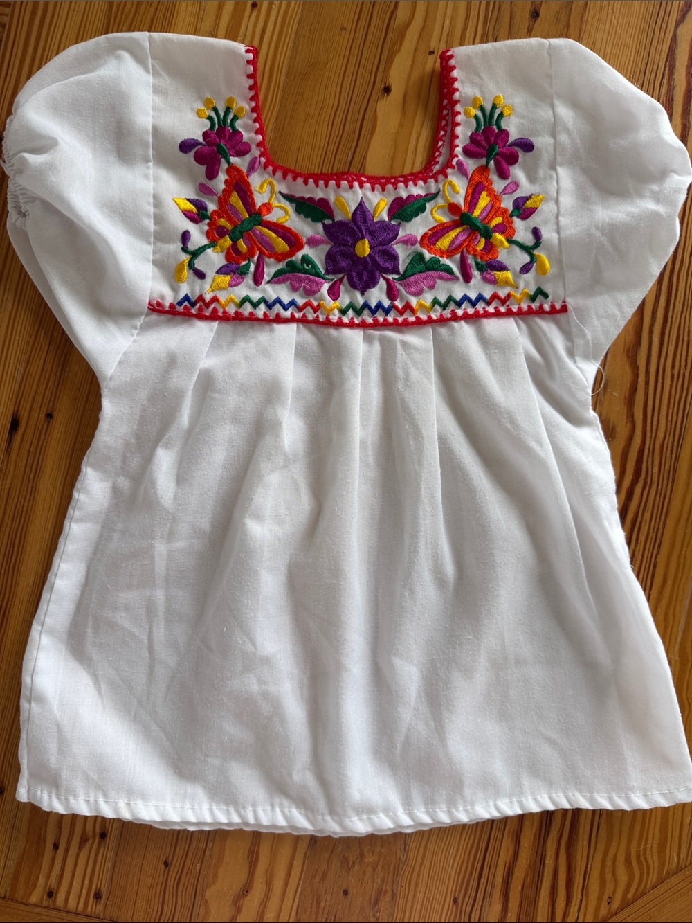AuthenticWhite Embroidered Mexican-Style Peasant Top with Colorful Floral Detail